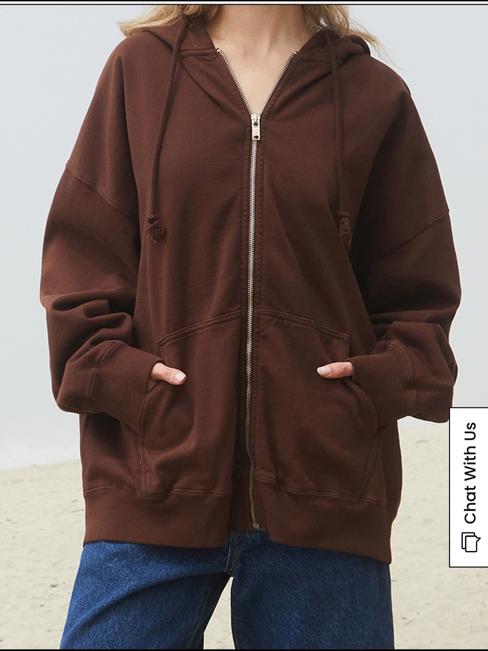 Brandy Melville Brown Oversized Zip Hoodie  One Size